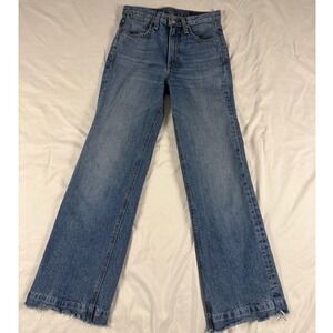 Rag & Bone High Rise Straight Leg Jeans Size 23 Medium Wash Raw Hem